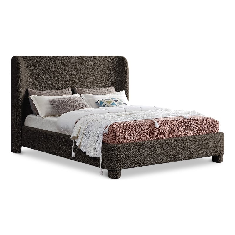 Meridian Furniture Penny Brown Boucle Fabric King Bed