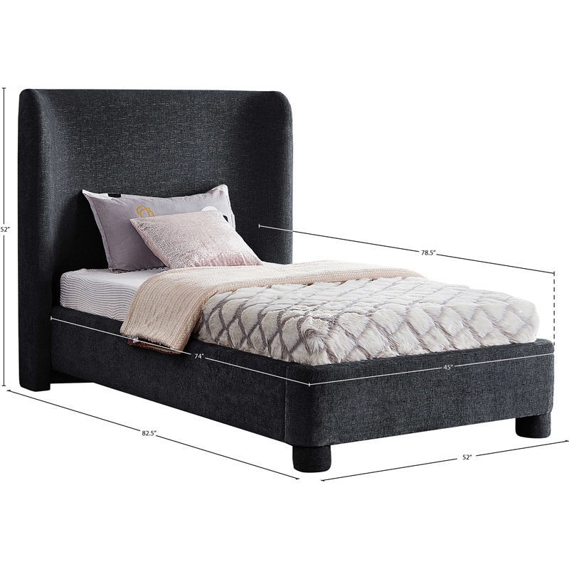 Meridian Furniture Penny Black Chenille Fabric Twin Bed