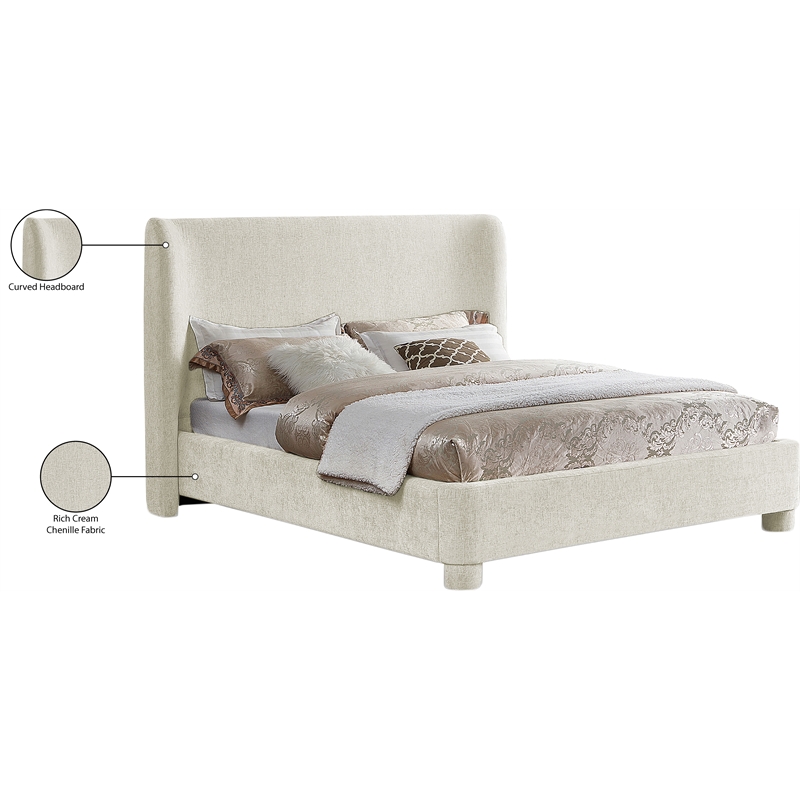 Meridian Furniture Penny Cream Chenille Fabric Full Bed