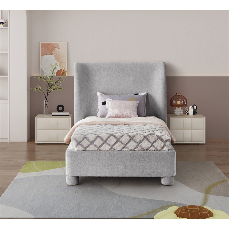 Meridian Furniture Penny Light Grey Chenille Fabric Twin Bed