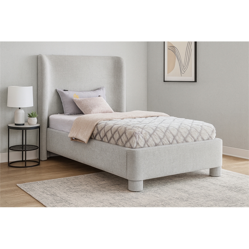 Meridian Furniture Penny Light Grey Chenille Fabric Twin Bed