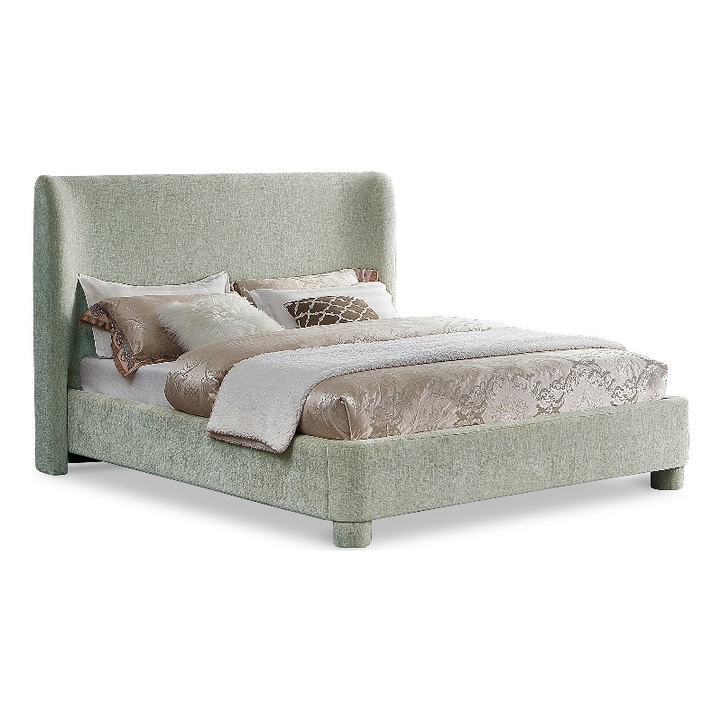 Meridian Furniture Penny Mint Green Chenille Fabric King Bed