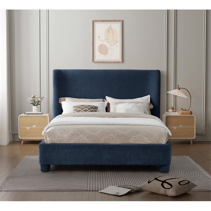 Meridian Furniture Penny Navy Chenille Fabric King Bed