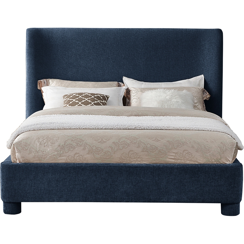 Meridian Furniture Penny Navy Chenille Fabric Queen Bed