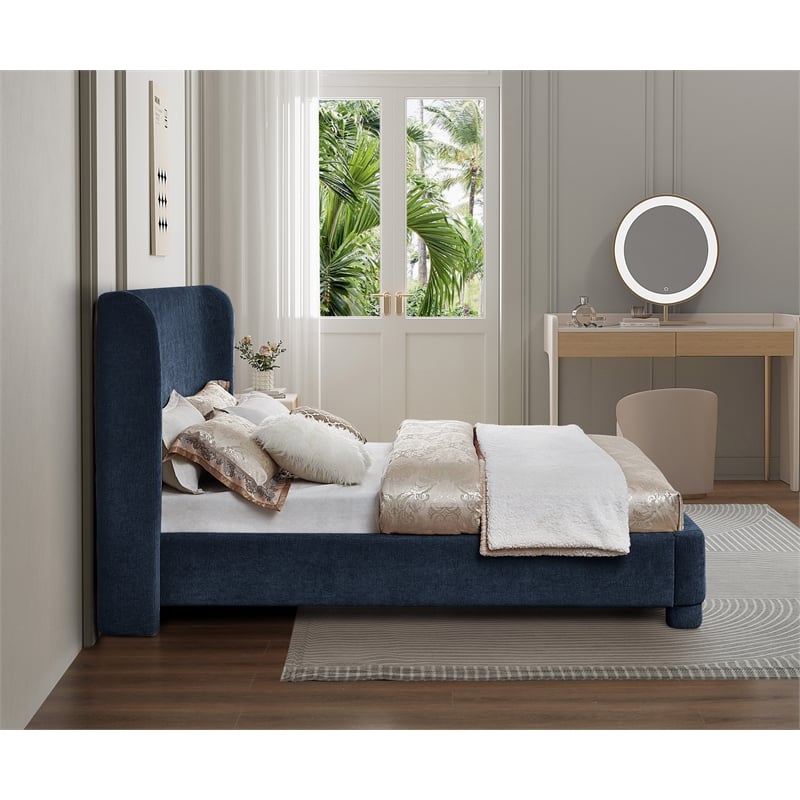 Meridian Furniture Penny Navy Chenille Fabric Queen Bed
