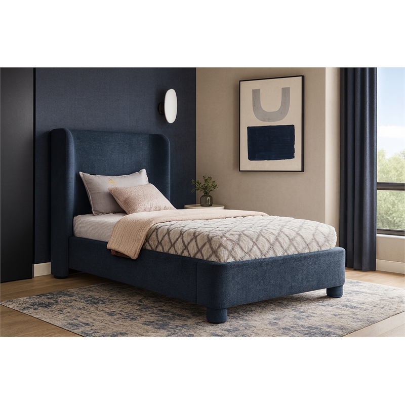 Meridian Furniture Penny Navy Chenille Fabric Twin Bed