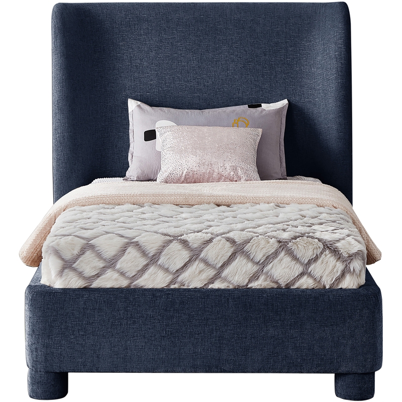 Meridian Furniture Penny Navy Chenille Fabric Twin Bed