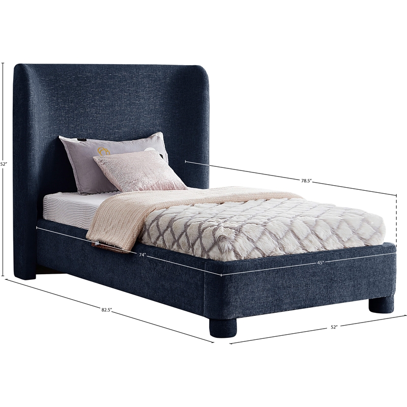 Meridian Furniture Penny Navy Chenille Fabric Twin Bed