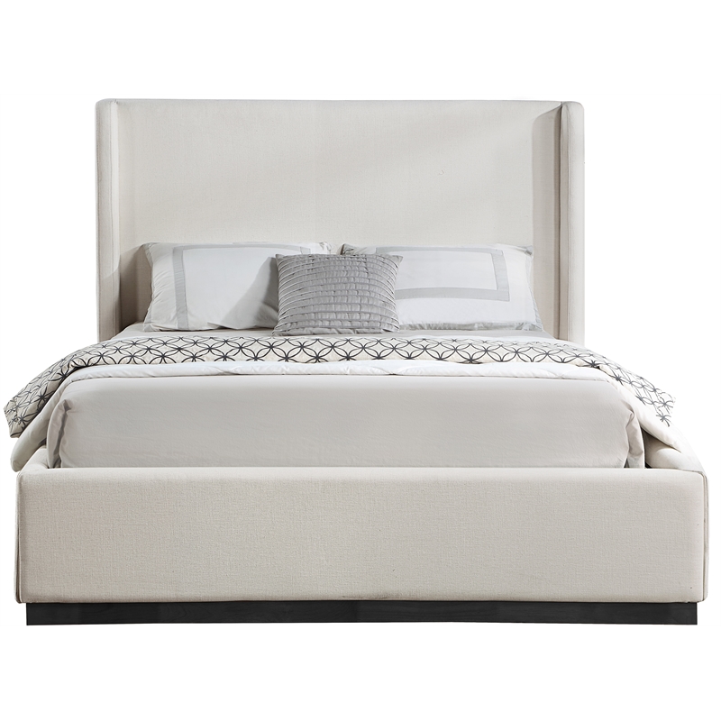 meridian furniture flynn beige linen textured fabric full bed