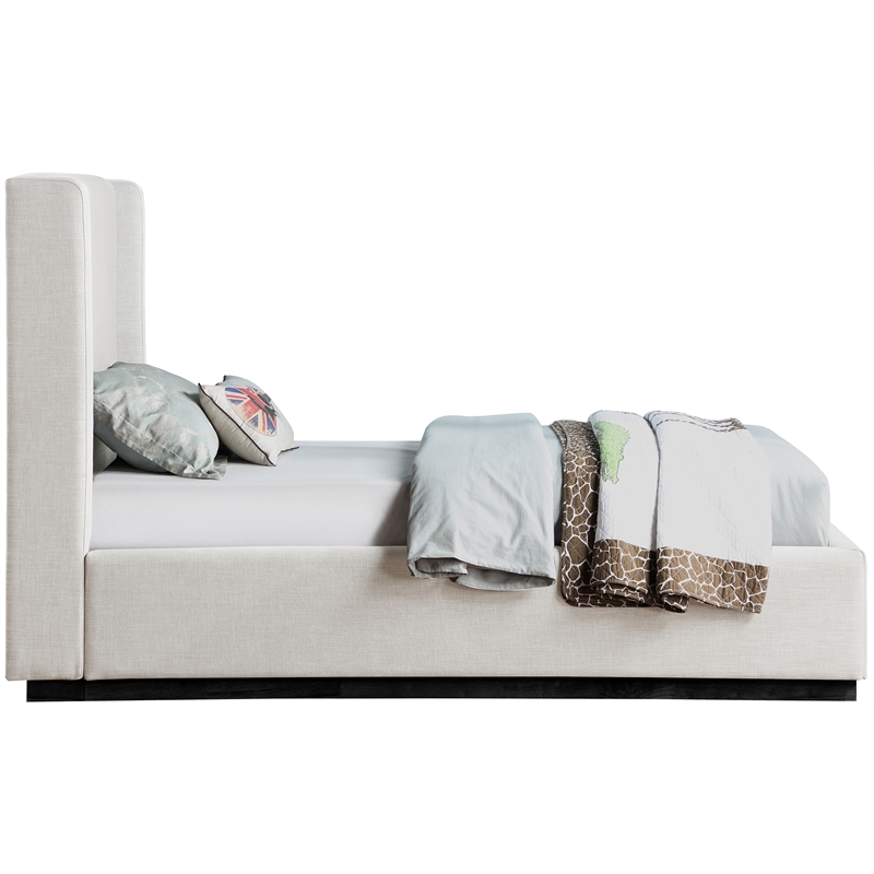 Meridian Furniture Flynn Beige Linen Textured Fabric Twin Bed