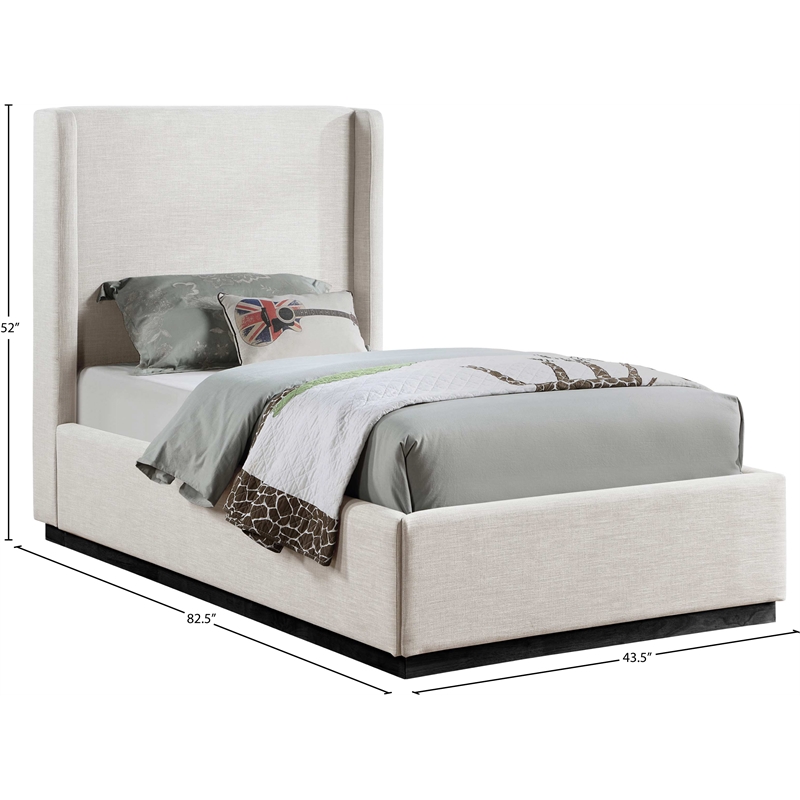 Meridian Furniture Flynn Beige Linen Textured Fabric Twin Bed