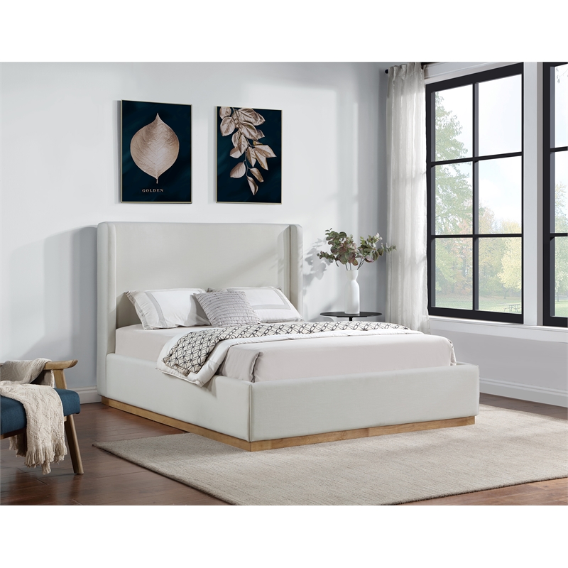Meridian Furniture Flynn Cream Linen Textured Fabric Full Bed