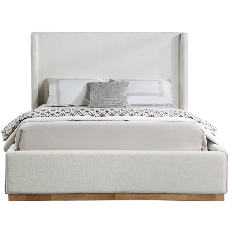 Meridian Furniture Flynn Cream Linen Textured Fabric Full Bed
