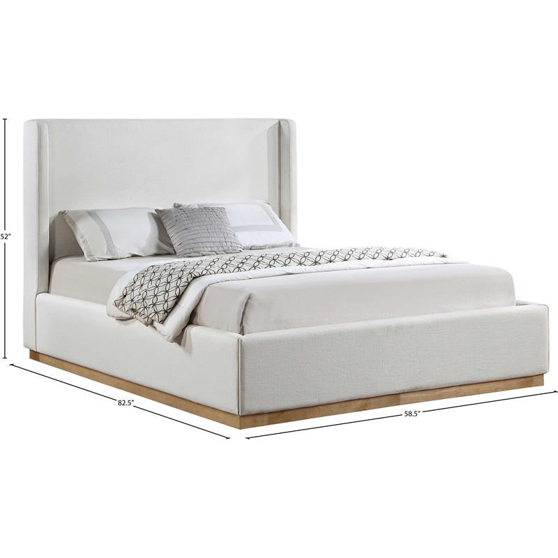 Meridian Furniture Flynn Cream Linen Textured Fabric Full Bed