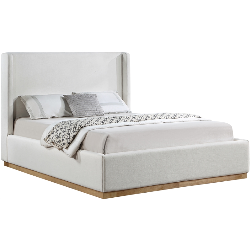 Meridian Furniture Flynn Cream Linen Textured Fabric Full Bed