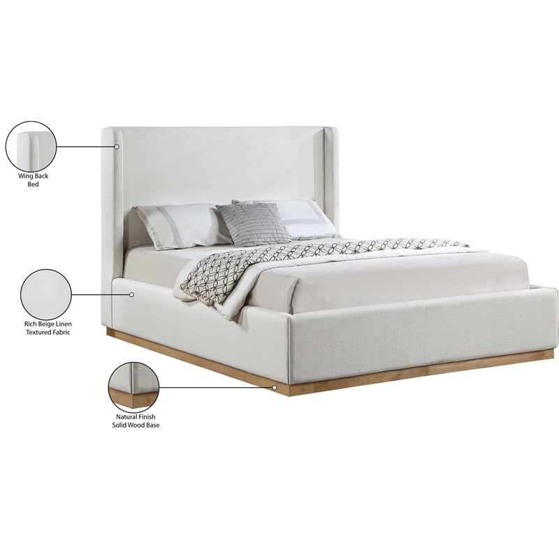 Meridian Furniture Flynn Cream Linen Textured Fabric Full Bed