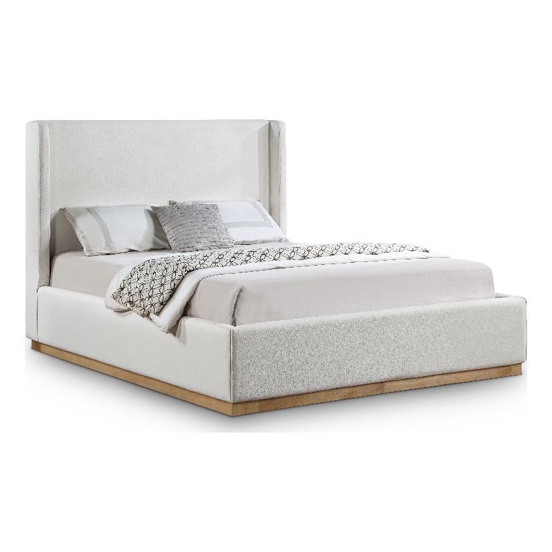 Meridian Furniture Flynn Cream Linen Textured Fabric King Bed
