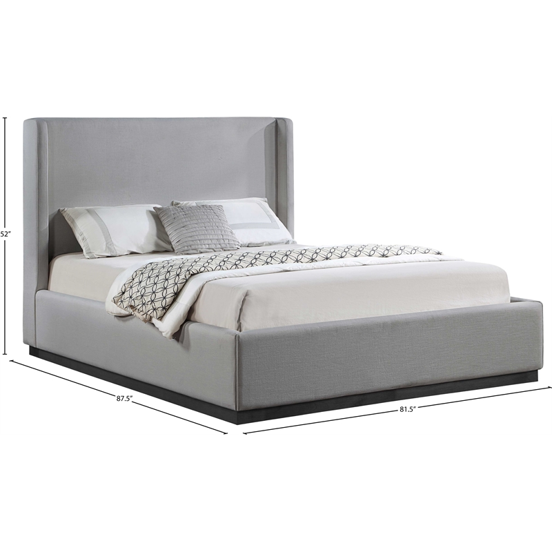 Meridian Furniture Flynn Grey Linen Textured Fabric King Bed