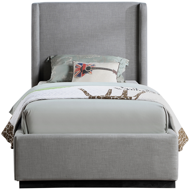 Meridian Furniture Flynn Grey Linen Textured Fabric Twin Bed