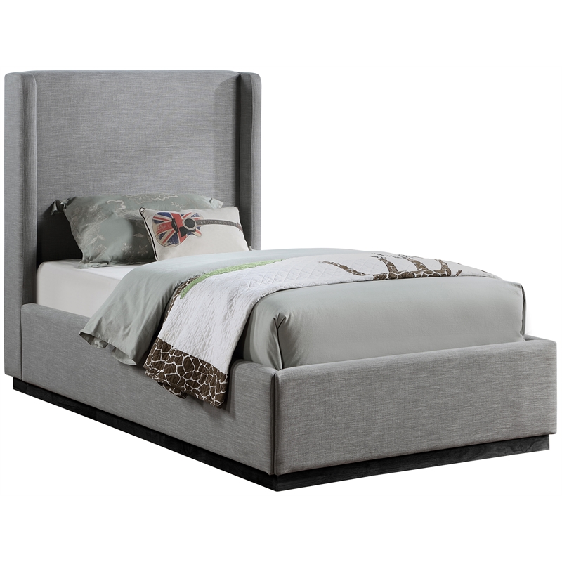 Meridian Furniture Flynn Grey Linen Textured Fabric Twin Bed