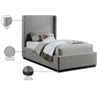 Meridian Furniture Flynn Grey Linen Textured Fabric Twin Bed