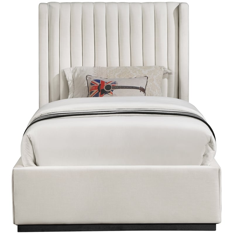 Meridian Furniture Logan Beige Linen Textured Fabric Twin Bed