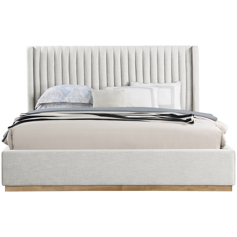 Meridian Furniture Logan Cream Linen Textured Fabric King Bed