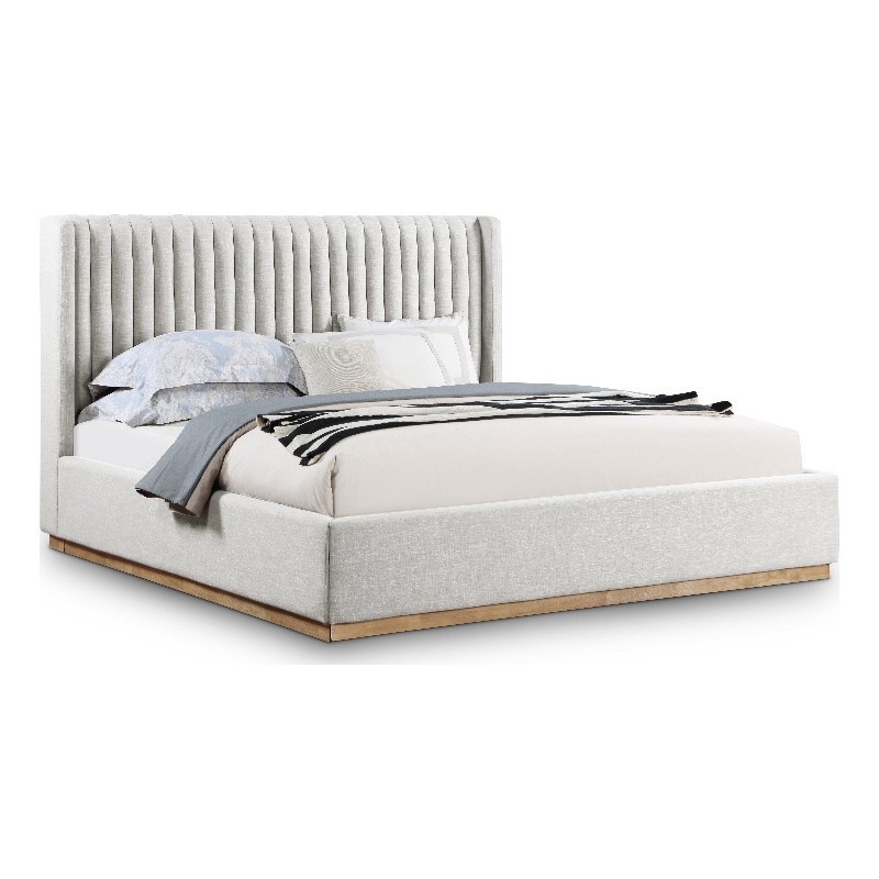 Meridian Furniture Logan Cream Linen Textured Fabric King Bed