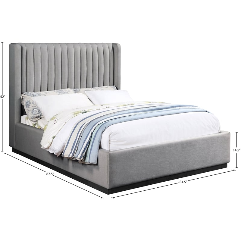 Meridian Furniture Logan Grey Linen Textured Fabric King Bed