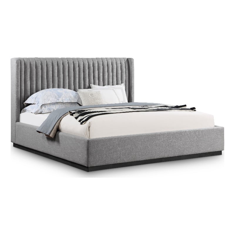 Meridian Furniture Logan Grey Linen Textured Fabric King Bed