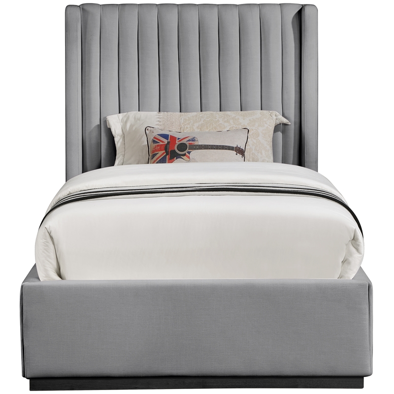 Meridian Furniture Logan Grey Linen Textured Fabric Twin Bed