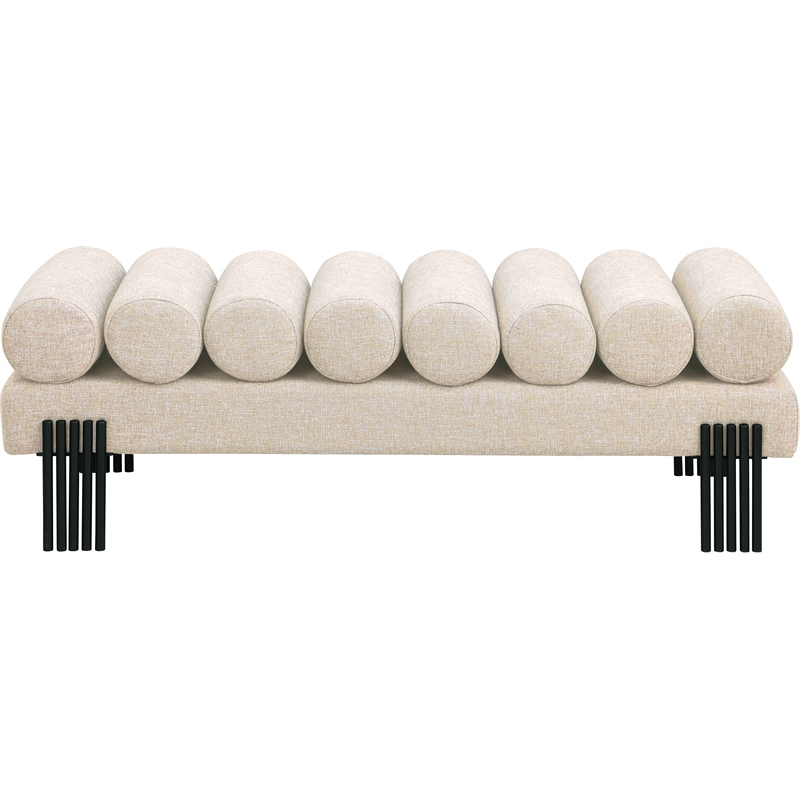 Meridian Furniture Akeela Beige Linen Textured Fabric Bench