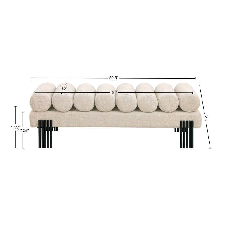 Meridian Furniture Akeela Beige Linen Textured Fabric Bench