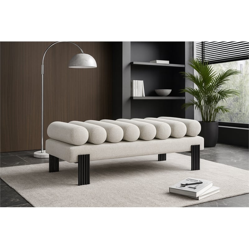 Meridian Furniture Akeela Cream Linen Textured Fabric Bench