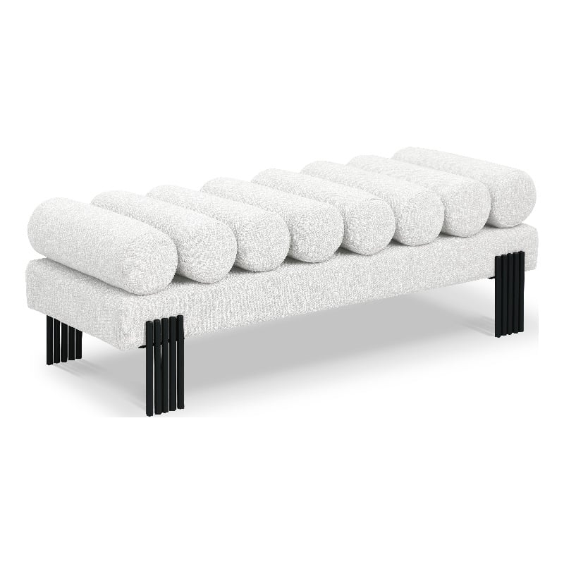 Meridian Furniture Akeela Cream Linen Textured Fabric Bench