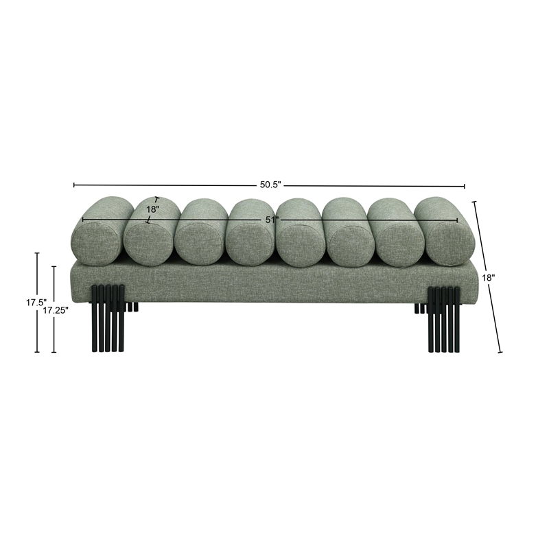 Meridian Furniture Akeela Green Linen Textured Fabric Bench