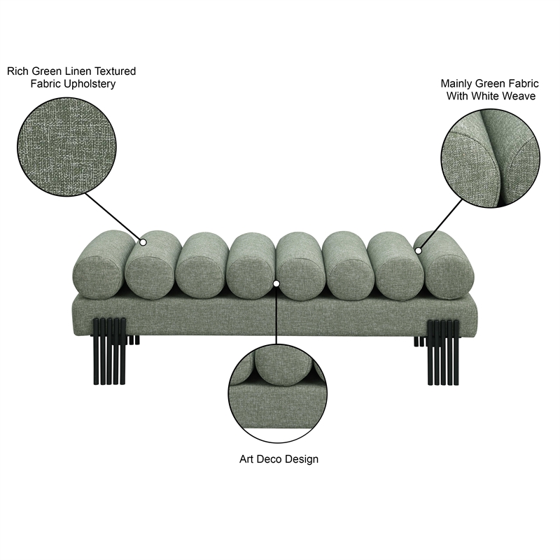 Meridian Furniture Akeela Green Linen Textured Fabric Bench