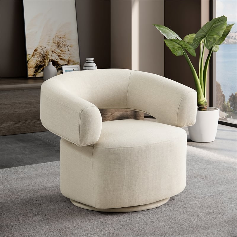 Meridian Furniture Niya Beige Linen Textured Fabric Swivel Accent Chair