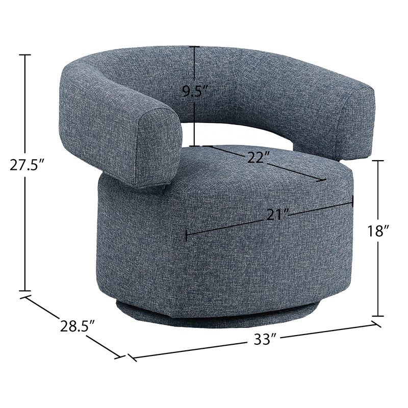 Meridian Furniture Niya Blue Linen Textured Fabric Swivel Accent Chair