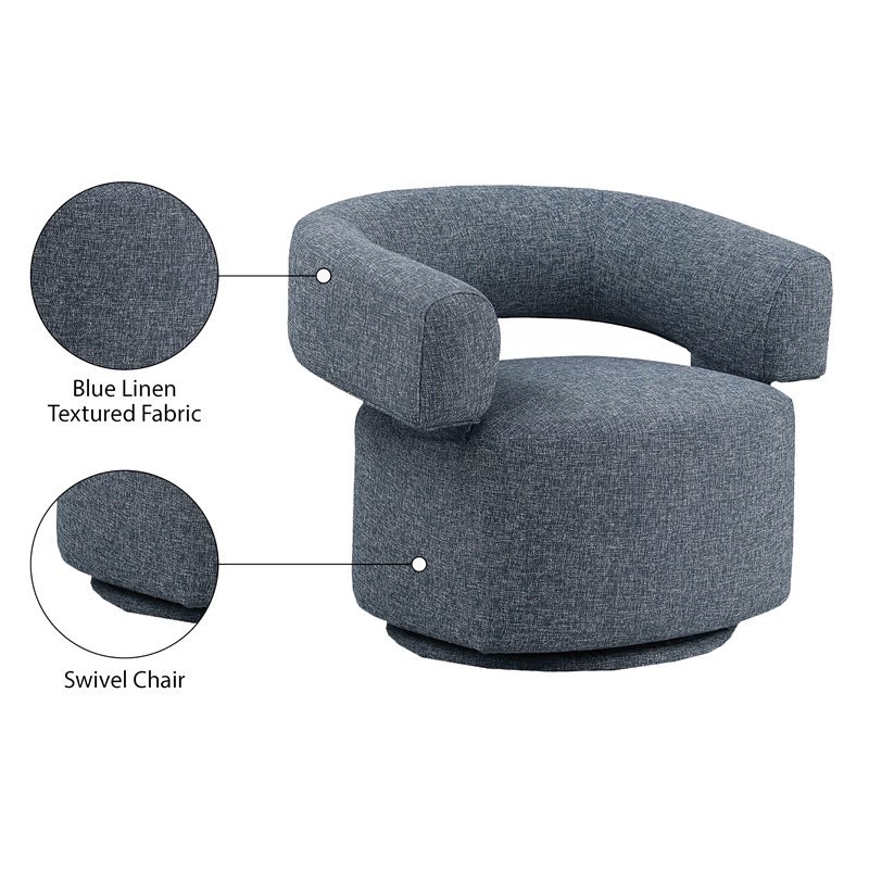 Meridian Furniture Niya Blue Linen Textured Fabric Swivel Accent Chair