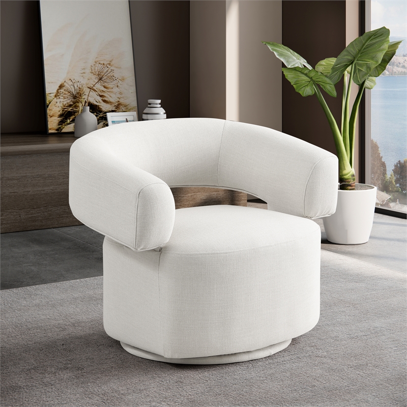Meridian Furniture Niya Cream Linen Textured Fabric Swivel Accent Chair