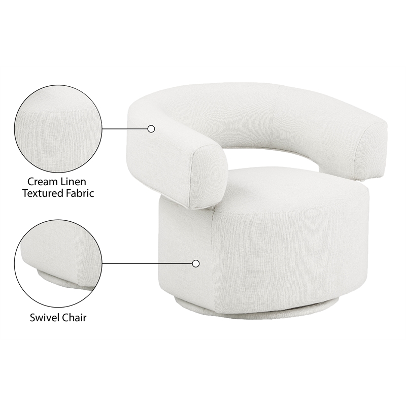 Meridian Furniture Niya Cream Linen Textured Fabric Swivel Accent Chair