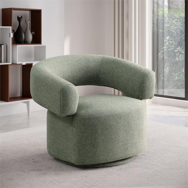 Meridian Furniture Niya Green Linen Textured Fabric Swivel Accent Chair