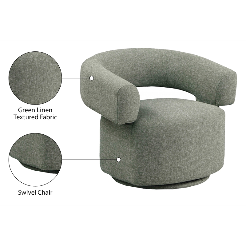 Meridian Furniture Niya Green Linen Textured Fabric Swivel Accent Chair