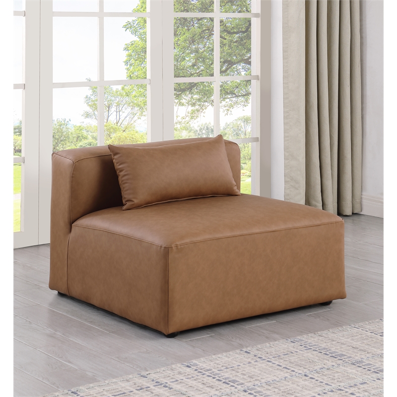 Meridian Furniture Cube Brown Vegan Leather Armless Chair