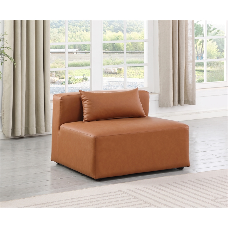 Meridian Furniture Cube Cognac Vegan Leather Armless Chair