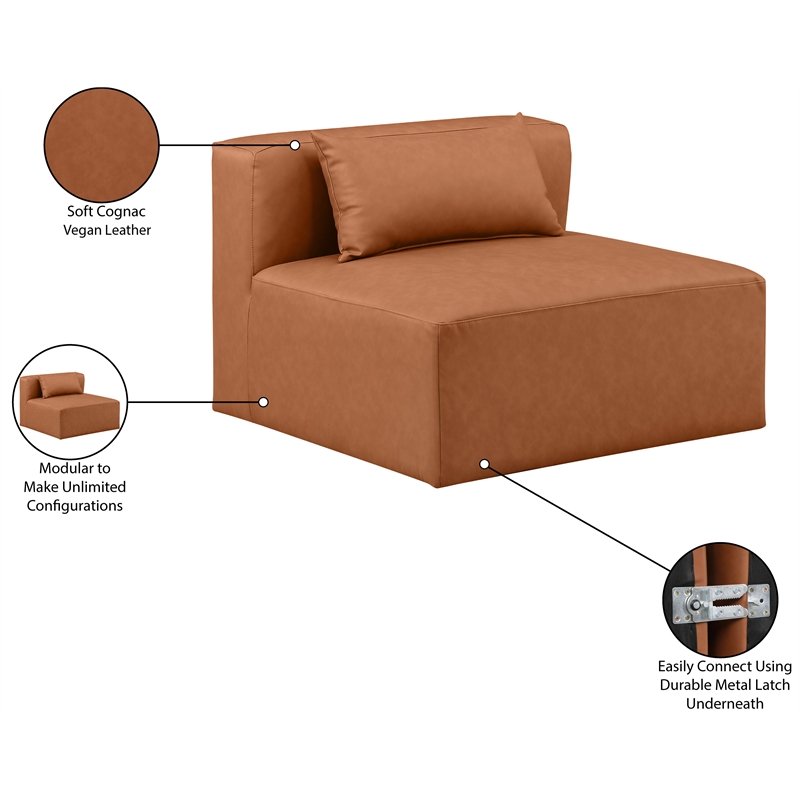 Meridian Furniture Cube Cognac Vegan Leather Armless Chair