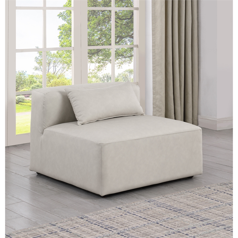 Meridian Furniture Cube Cream Vegan Leather Armless Chair