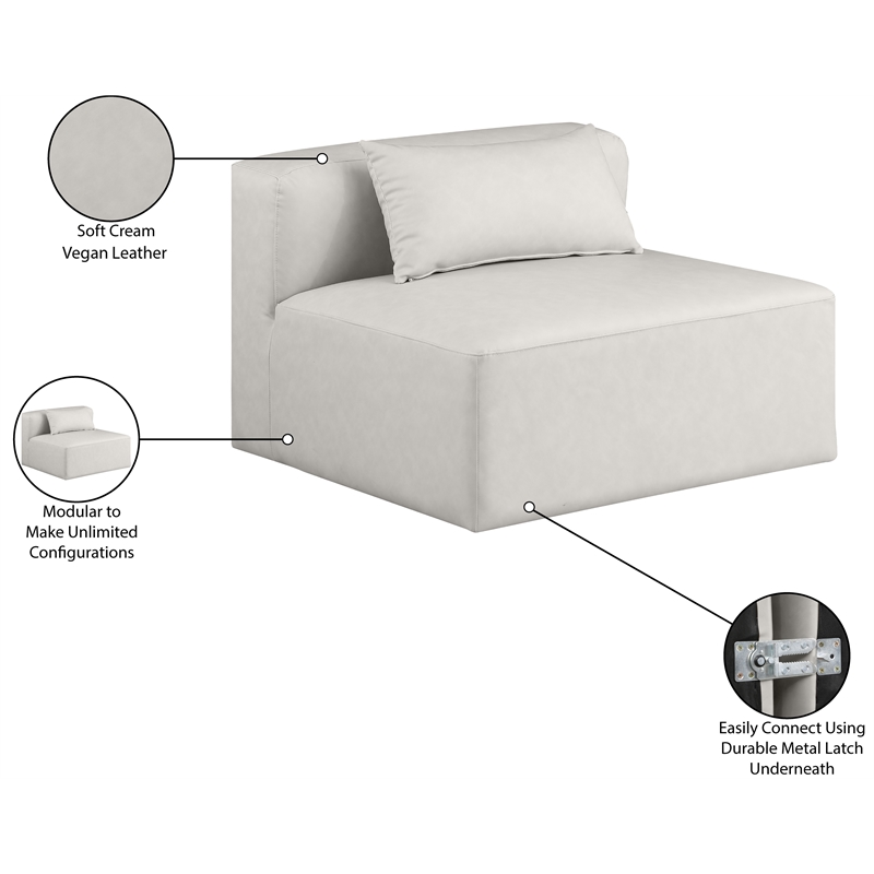 Meridian Furniture Cube Cream Vegan Leather Armless Chair