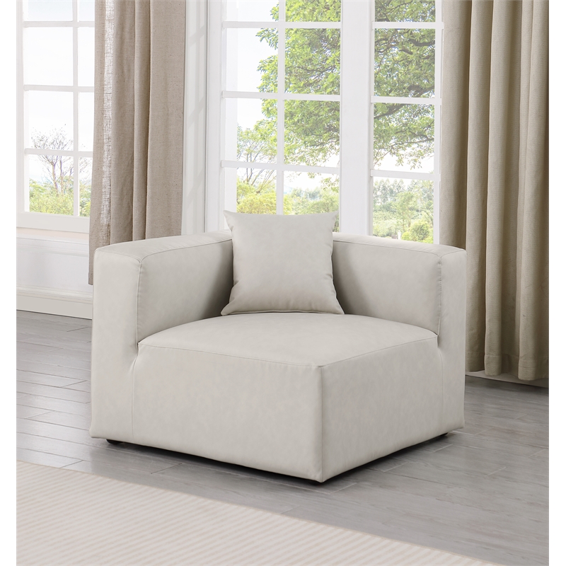 Meridian Furniture Cube Cream Vegan Leather Corner Chair